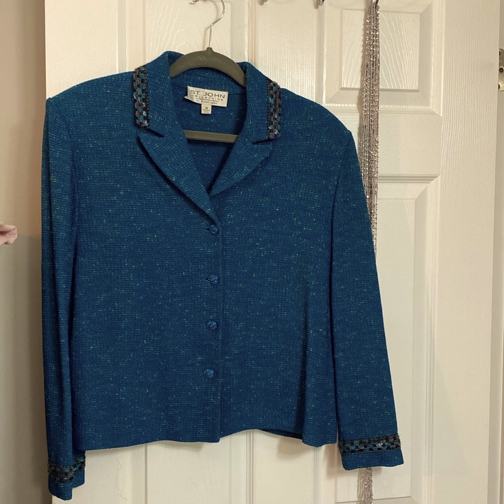 St. John Collection | Wool Blend Zip Front Cardigan Sweater Cream Size 14